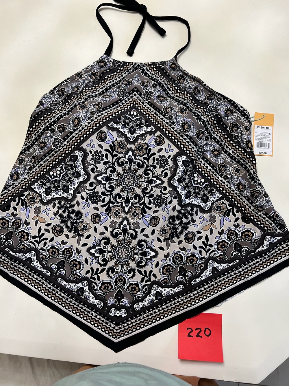 Kona Sol Black Cream Halter-Neck Printed Camisole